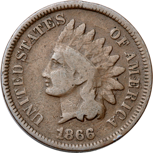 1866 Indian Head Cent, Variety 3, Bronze G Main Image
