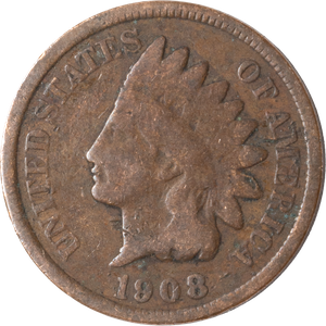 1908 Indian Head Cent, Variety 3, Bronze Main Image