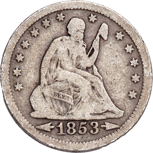 1853 Liberty Seated Quarter, Arrows and Rays VG Main Image