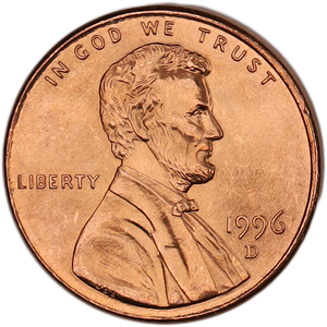 1996-D Lincoln Head Cent MS60 Main Image