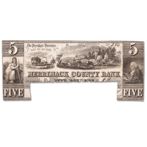 1824-1849 New Hampshire $5 Merrimack County Bank Note Main Image