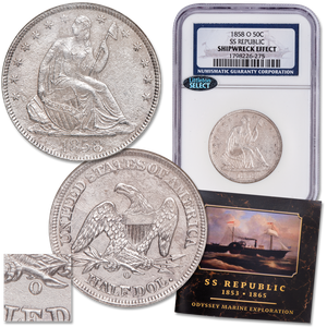 1858-O Liberty Seated Silver Half Dollar, SS Republic Shipwreck Main Image