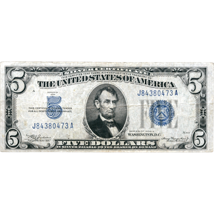 1934A $5 Silver Certificate VG Main Image