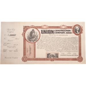 1900’s Union Construction Company Railroad Stock Certificate Main Image