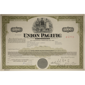 1960-1980's Union Pacific Corporation Bond with History Page Main Image