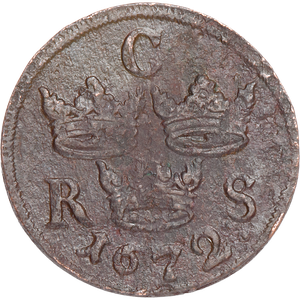 1666-1686 Sweden Copper 1/6 Ore VF Main Image