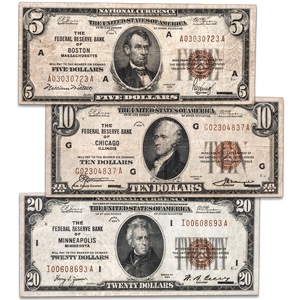 Series 1929 Federal Reserve Bank Note Set ($5, $10 & $20) Main Image