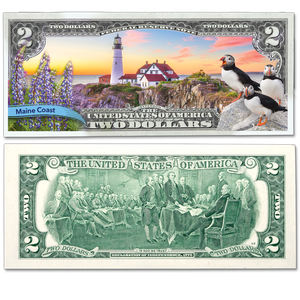 Colorized $2 Federal Reserve Note Great American Landscapes - Maine Coast Main Image