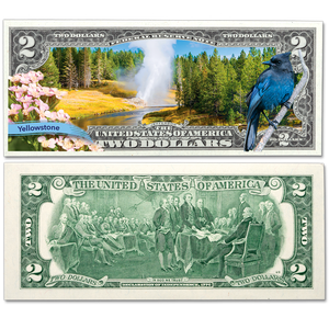 Colorized $2 Federal Reserve Note Great American Landscapes - Yellowstone Main Image