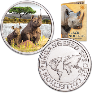 Endangered Species Silver-Plated Round with Folder - Black Rhinoceros Main Image