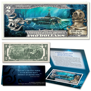 20,000 Leagues Under the Sea Colorized $2 Note with Holder Main Image
