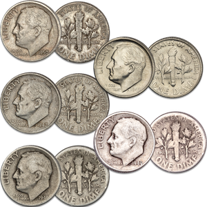 1946-1950 Roosevelt Silver Dime Year Set Main Image