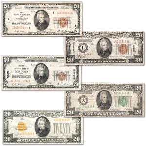 1928-1934 Complete $20 Small-Size Note Type Set Main Image