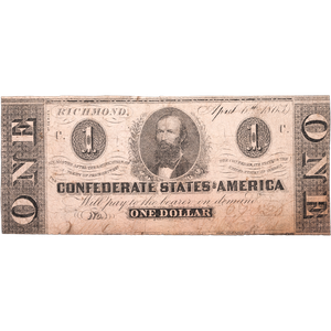 1863 $1 Confederate Note Main Image