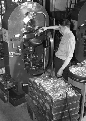 Striking the new first-year Franklin Half Dollars in 1948 at the Philadelphia Mint