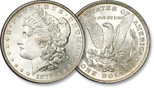 [photo: Classic Morgan dollars of 1878-1921 are named for their designer George T. Morgan]