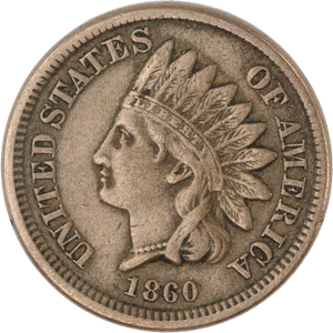 1860 Indian Head Cent, Variety 2, Copper-Nickel, Rounded Bust VF Main Image