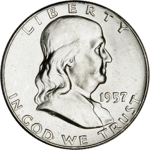 1957 Franklin Half Dollar MS60 Main Image