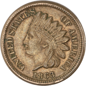 1863 Indian Head Cent, Variety 2, Copper-Nickel AU50 Main Image