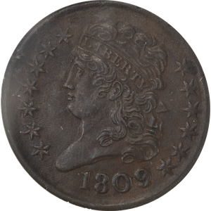 1809 Classic Head Half Cent, 9 Over Inverted 9 Main Image