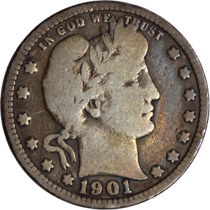 1901 Barber Silver Quarter VG#2 Main Image