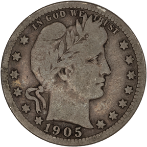 1905 Barber Silver Quarter VG Main Image