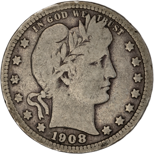 Quarter Dollar - Barber - 1908-D VG Main Image