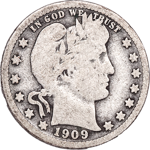 1909 Barber Silver Quarter, Circulated Main Image