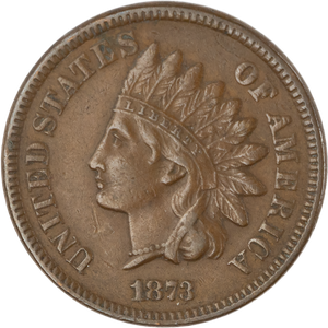 1873 Indian Head Cent, Variety 3, Bronze, Open 3 XF Main Image