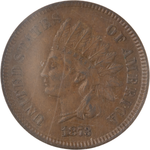 1873 Indian Head Cent, Variety 3, Bronze, Open 3 Main Image