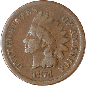 1874 Indian Head Cent, Variety 3, Bronze Main Image