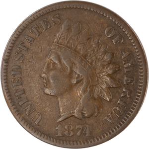1874 Indian Head Cent, Variety 3, Bronze Main Image