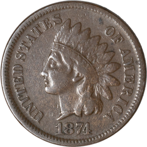 1874 Indian Head Cent, Variety 3, Bronze Main Image