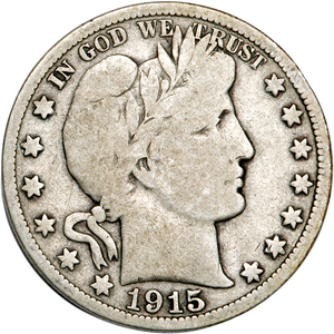 1915 Barber Silver Half Dollar,Very Good Main Image