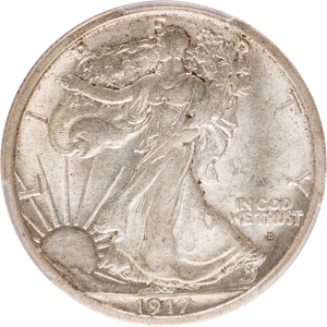 1917-D Liberty Walk Slv 50C Obv PCGSAU58 Main Image