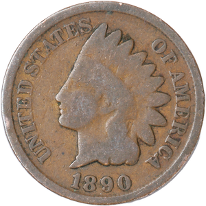 1890 Indian Head Cent, Variety 3, Bronze G Main Image