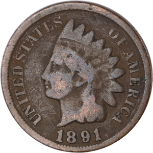 1891 Indian Head Cent, Variety 3, Bronze Main Image