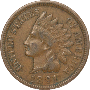 1891 Indian Head Cent, Variety 3, Bronze Main Image