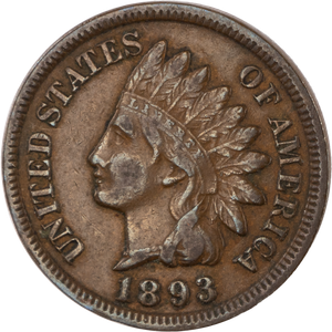1893 Indian Head Cent, Variety 3, Bronze VF Main Image