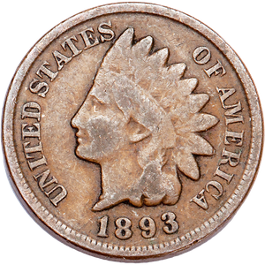 1893 Indian Head Cent, Variety 3, Bronze CIRC Main Image