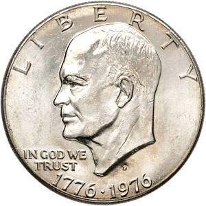 1976-D Eisenhower Dollar, Copper-Nickel Clad, Variety 2 MS60 Main Image