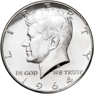 1964 90% Silver Kennedy Half Dollar, Uncirculated, MS60 Main Image