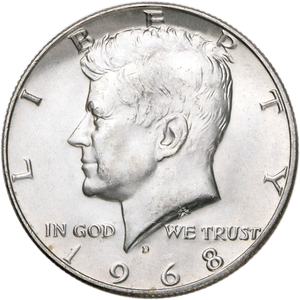 1968-D Kennedy Half Dollar MS60 Main Image