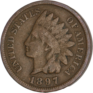 1897 Indian Head Cent, Variety 3, Bronze VG Main Image