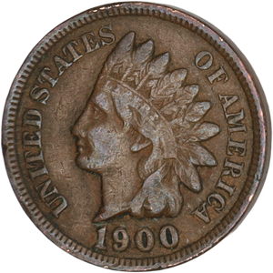 1900 Indian Head Cent, Variety 3, Bronze F#2 Main Image