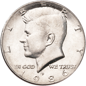 1986-P Kennedy Half Dollar, Uncirculated, MS60 Main Image