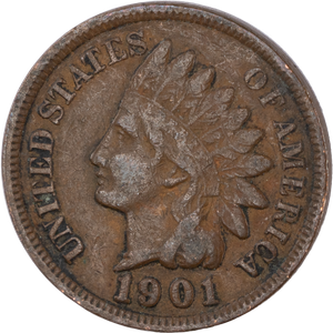 1901 Indian Head Cent, Variety 3, Bronze VG Main Image