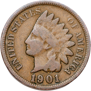 1901 Indian Head Cent, Variety 3, Bronze CIRC Main Image