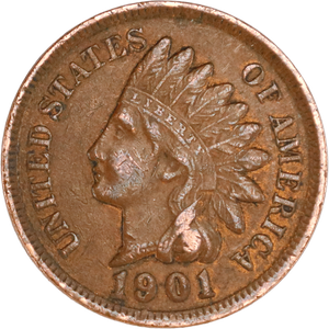 1901 Indian Head Cent, Variety 3, Bronze AU#2 Main Image
