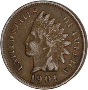 1901 Indian Head Cent, Variety 3, Bronze VF#2 Main Image